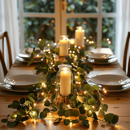 Dekoratyvinė švieselių girlianda su žalumos akcentais